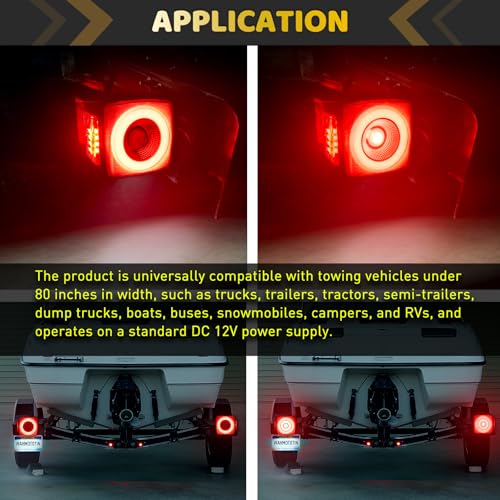 Image of Square Halo 78 LEDs Trailer Lights,Stop Turn License Running Combination Tail Light w /Stud Mount, IP67 Submersible for Under 80 inch Truck Boat RV [PatentPending], DC 12V (Red Lens Red LED)