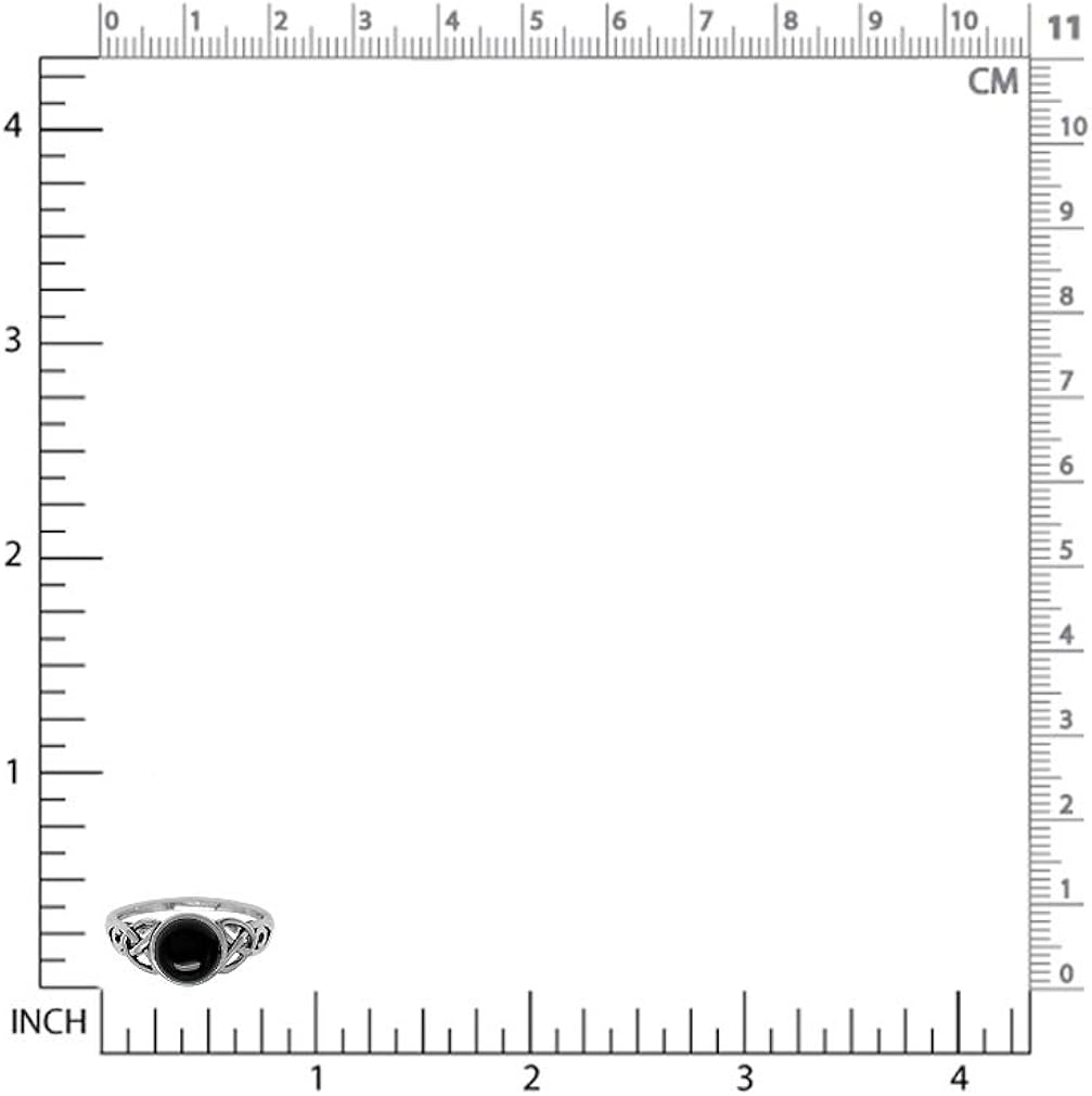 Miniatura 2 de Silvershake Anillo solitario de triquetra con nudo celta de triquetra de plata de ley 925 de 0.315in, forma redonda auténtica, ónice negro, Plata de