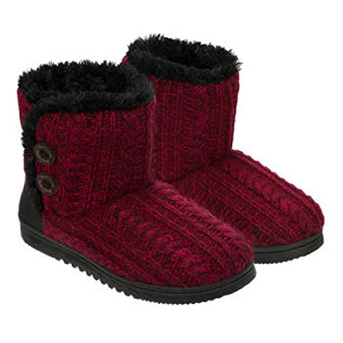 Dearfoams Ladies Sweater Knit Bootie (Large 9/10, Red)
