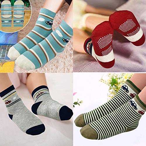 Image of Tphon 12 Pairs Toddler Non Skid Socks with Grips Anti Slip Bottom, Cotton Non Slip Ankle Crew Socks for Boys, Girls, Kids(1-7Years)