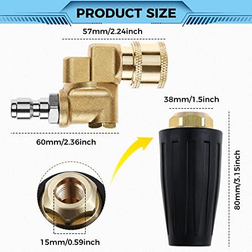 Image of 4000 PSI Pressure Washer Rotating Turbo Nozzle 4.0 GPM with 1 /4'' Quick Connector with 7 Pieces Spray Nozzle Tips Kit Multiple Degrees (0, 15, 25, 40, 65 Degrees, Rinse1, Soap2)