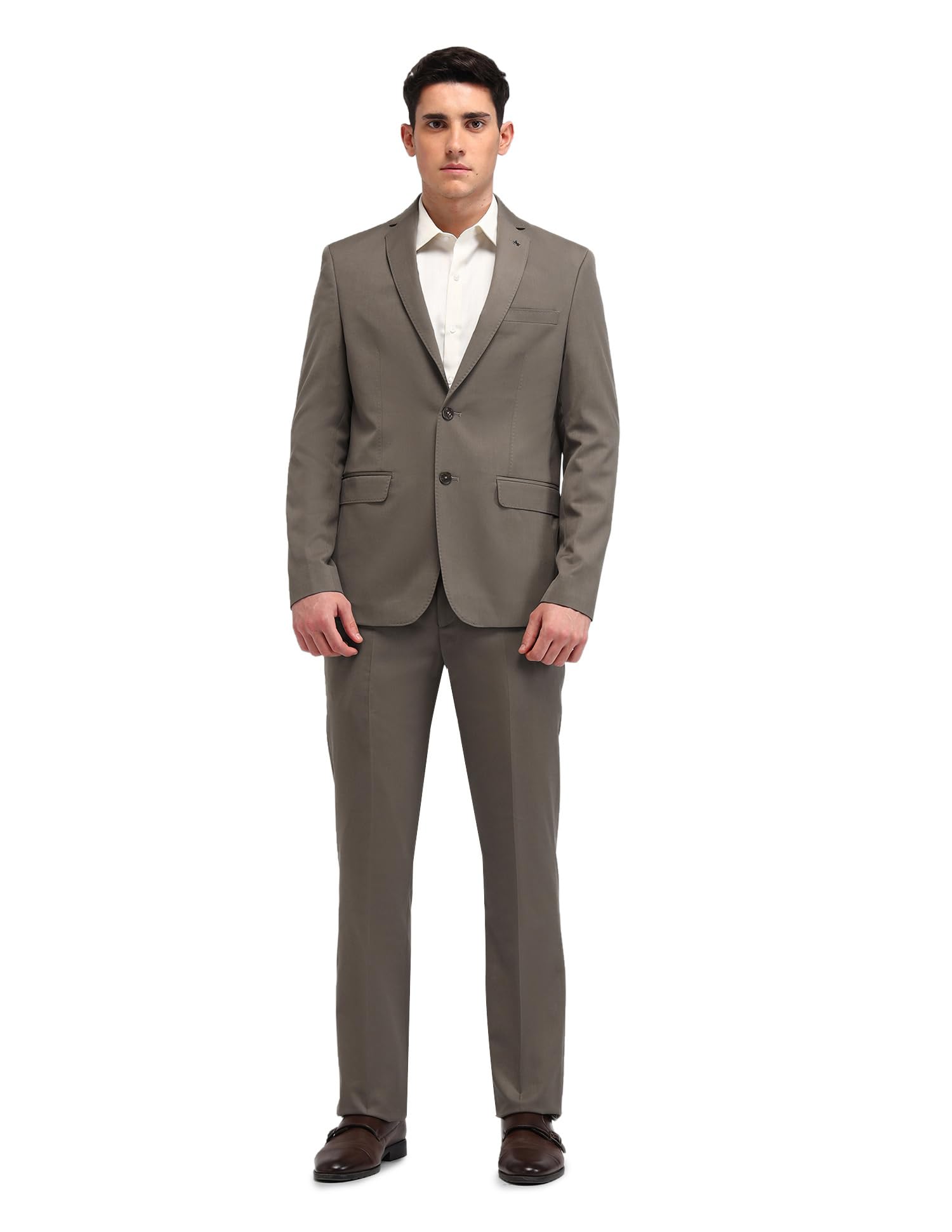 arrow Mens Brown Solid Notched Lapel Long Sleeve Formal Wool Tailored Fit Suit-picture-39