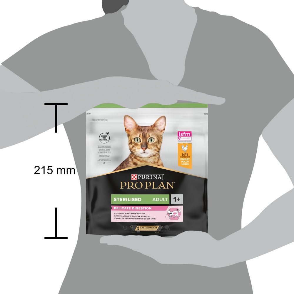 Pro Plan Sterilised Adult 1+ Delicate Digestion, Katzenfutter trocken, reich an Huhn, 8er Pack (8 x 400g)