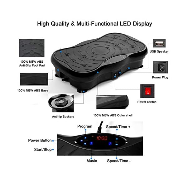 eHUPOO Vibration Plate Exercise Machine,Whole Body Vibration Platform Machine for Weight Loss,Shaping,Toning.Vibrating Weight Loss Home Gym Fitness Workout Equipment with Resistance Bands.Black