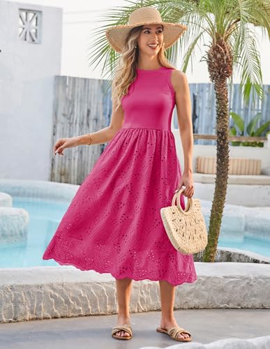 Image of GRACE KARIN Women's Summer Sleeveless Tank Dress A Line Midi Dress Eyelet Crewneck Casual Holiday Dress with Pockets