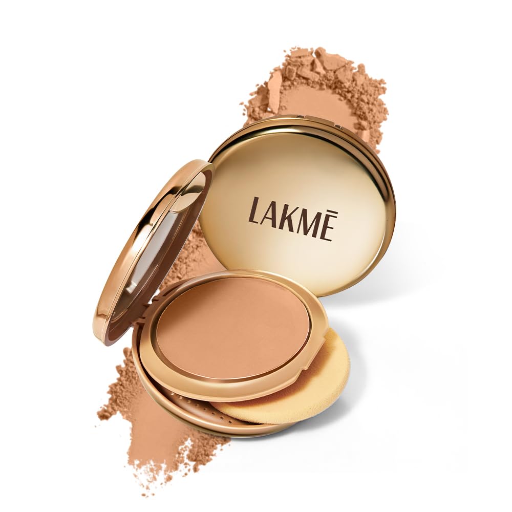 Lakme Unreal Dual Cover Pressed Powder, 2 In 1 Compact + Foundation, Non Cakey Coverage, Lightweight & Long Lasting Compact, 16 Sand,9g