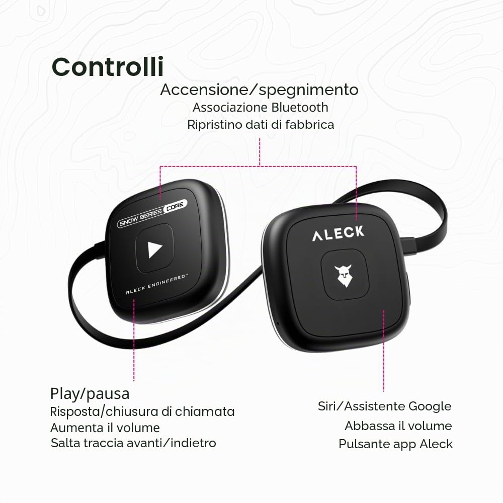 ALECK Snow Series Core - Altoparlanti Bluetooth universali senza fili per sci e snowboard, caschi audio-ready, controlli adatti ai guanti, microfono per chiamate in vivavoce