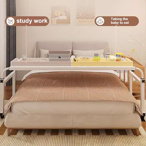 Tavolino da Letto con Ruote, tavolino sopra Il Letto con Ruote, scrivania Mobile per Computer Regolabile in Altezza, Carrello per Laptop, Perfetto per l'uso in Ufficio a casa