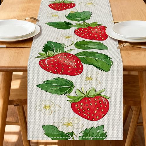 Camino de mesa de fresa diseño floral