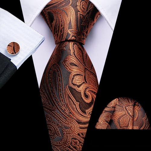 Image of Barry.Wang Men Tie Set Paisley Silk Necktie Pocket Square Cufflinks Formal Wedding Business Party