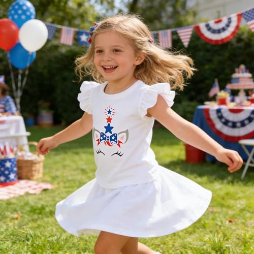 Image of Tkria July 4th Tank Top Girl Toddler 4th of July Shirt Baby Girl American Flag Shirt USA Ruffle Tee Girl Patriotic Outfit