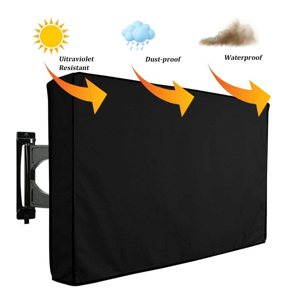 CREATCABIN Funda de TV para Exterior, Impermeable, A Prueba de Polvo, de Tela Gruesa, de Poliéster, con Banda de Contracción, Portátil, Plegable, Resistente A la Intemperie, Protección contra Rayones