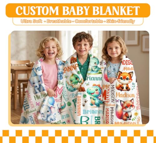 Image of Custom Elephant Blanket for Boys Girls,Ultra Soft Personalized Gifts Baby Blanket,Customized Throw for Toddlers Newborn Stroller Crib,40 inchx50 inch