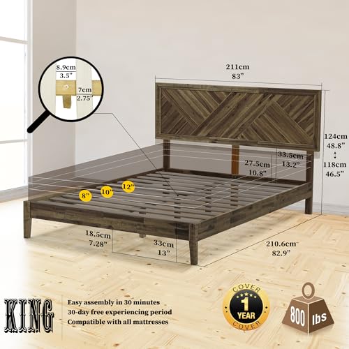 Image of Acacia Sierra King Solid Wood Bed Frame, Adjustable Headboard, Ebony