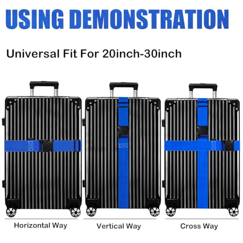 Image of Luggage Straps for Suitcases TSA Approved-2 Pack Bright Personalized Luggage Belt Strap for Suitcase /Carry On Bag Luggage Accessories for Travel (Blue)