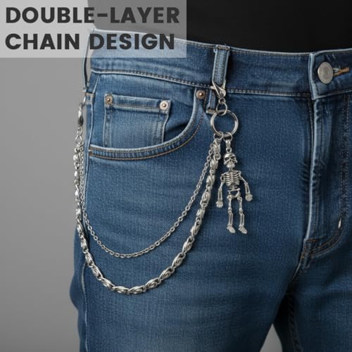 Image of GUSTAVE Layered Pants Chain for Men Double Punk Wallet Chains Trousers Jeans for Biker Heavy Skull Belt Gothic Accessories