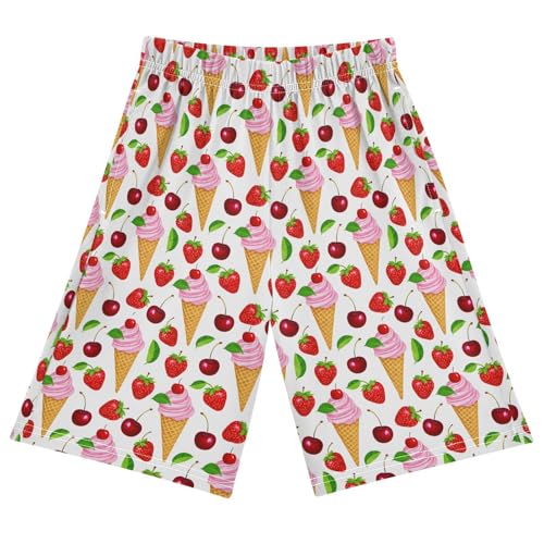 Strawberry Cone Cherry Sleep Shorts Summer Pajama Shorts Elastic Waist Sleep Bottoms with Pockets 6-14 Years