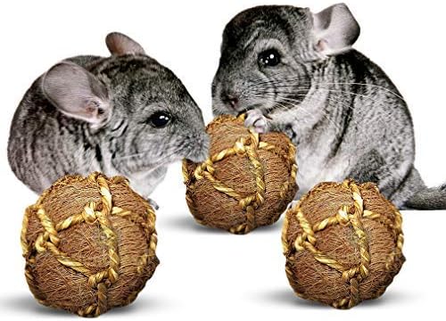 SunGrowAssorted Rabbit & Cat Chew Balls, Teething Activity Toy for Pocket Pets, Improves Dental Health, Environment Friendly, Stress Reliever (Coconut Fiber, 3 Pcs)