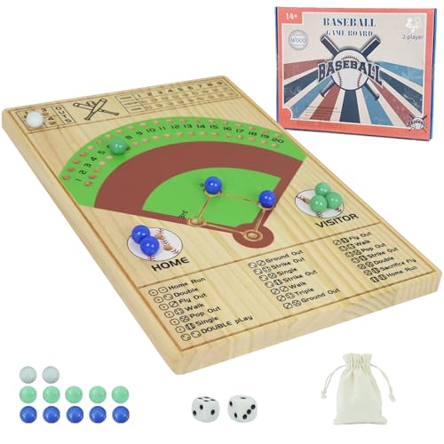 Medikaison Baseball Dice Board Game Solid Wood Dice and Marble Board Game Fun Double Battle Table Game for Adults Family, Party and Holiday Gatherings (Log Color)
