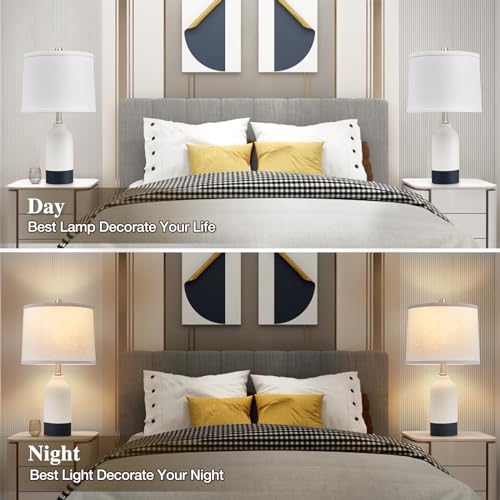 Luvkczc 110A Modern Ceramic Lamps For Bedrooms Set Of 2, 3-Color Temperature Table Lamp Bedside Nightstand Desk Reading Lamp With Fabric Drum Shade thumb #3