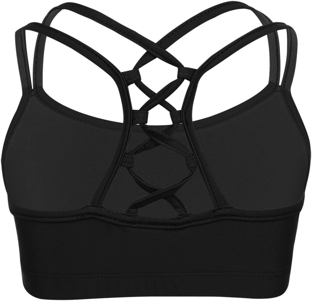 Big Girls Solid Color Sports Bra Crisscross Back Athletic Dance Top Workout Cami Shirts