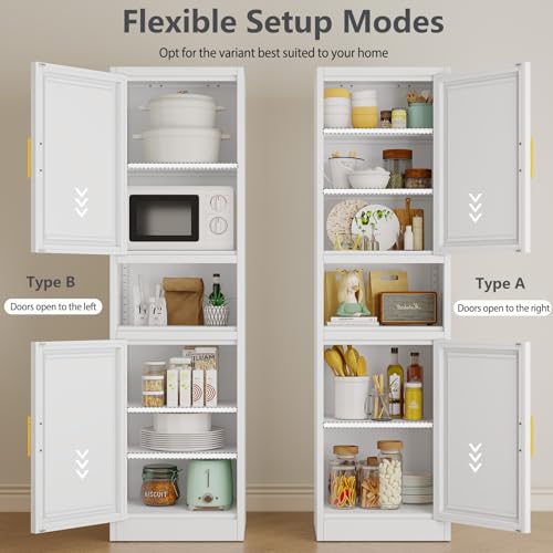 Image of Tall Narrow Pantry Cabinet for Kitchen, 67 inch H Metal Storage Cabinets with Doors and 3 Adjustable Shelves for Dining Room, Living Room and Home Office (16 inches Wide White)