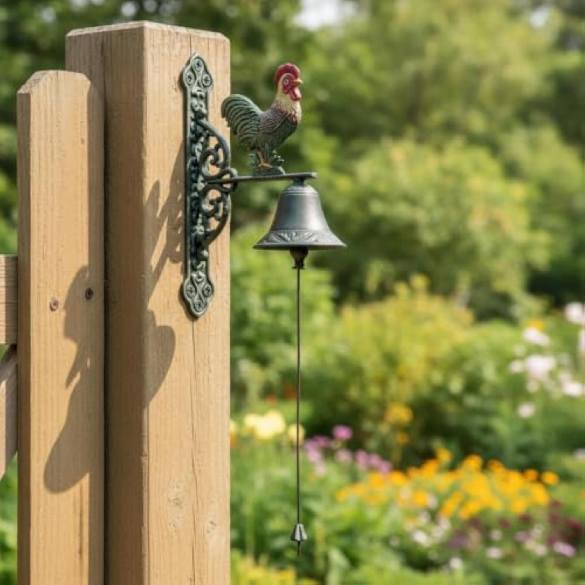 Rustic Annunciator with Pull Cord Cast Metal Wall-Attached Bell