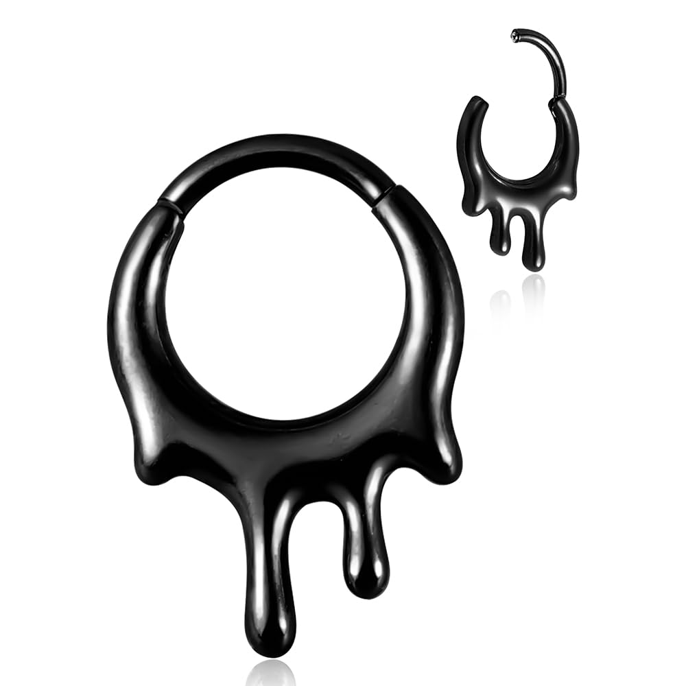 MOQIKAKA16G 8mm Septum Rings - Stainless Steel Segment Nose Rings for Women Men - Hinged Segment Nose Helix Cartilage Clicker Hoop Earrings for Daith