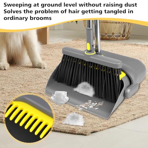 Kehrschaufel Set, Besen und Kehrschaufel Set mit Langem Stiel, Aufrecht Kehrbesen mit Schaufel, handfeger Langer stiel & kehrblech mit langem stiel für die Bodenreinigung in Küche, Haushalt