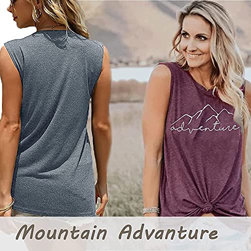 Women Adventure Tanks Heartbeat Mountain Workout Sleeveless Hiking Loose Fitting Graphic Funny Shirt Camping Tops With Saying, Ink Blue M #TOP2