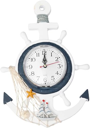 BESPORTBLE Timón reloj de pared reloj de pared ancla relojes náuticos para pared barco ancla colgante reloj de pared reloj decorativo decoración