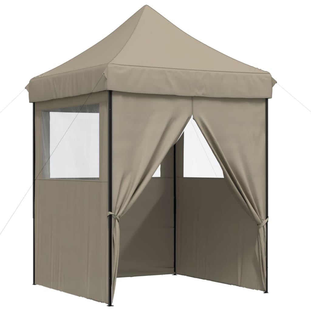 Zasłona Pop-up 4 ściany taupe 200 x 200 x 306 cm | Dach z tkaniny Oxford z powłoką PCW, stalowa rama malowana proszkowo, przezroczyste okna, wejście z