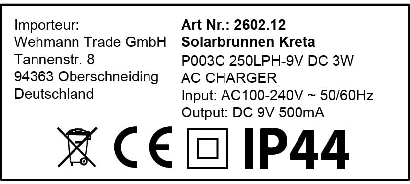 Wehmann Fontanna solarna, fontanna ogrodowa, Kreta, Kaskada, kompletny zestaw do ogrodu i patio, w dzień i na noc! ✔ Nowa z bezpłatnym zasilaczem