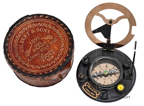Bússola de relógio de sol em estojo de couro presentes náuticos de latão para homens, acessório de a