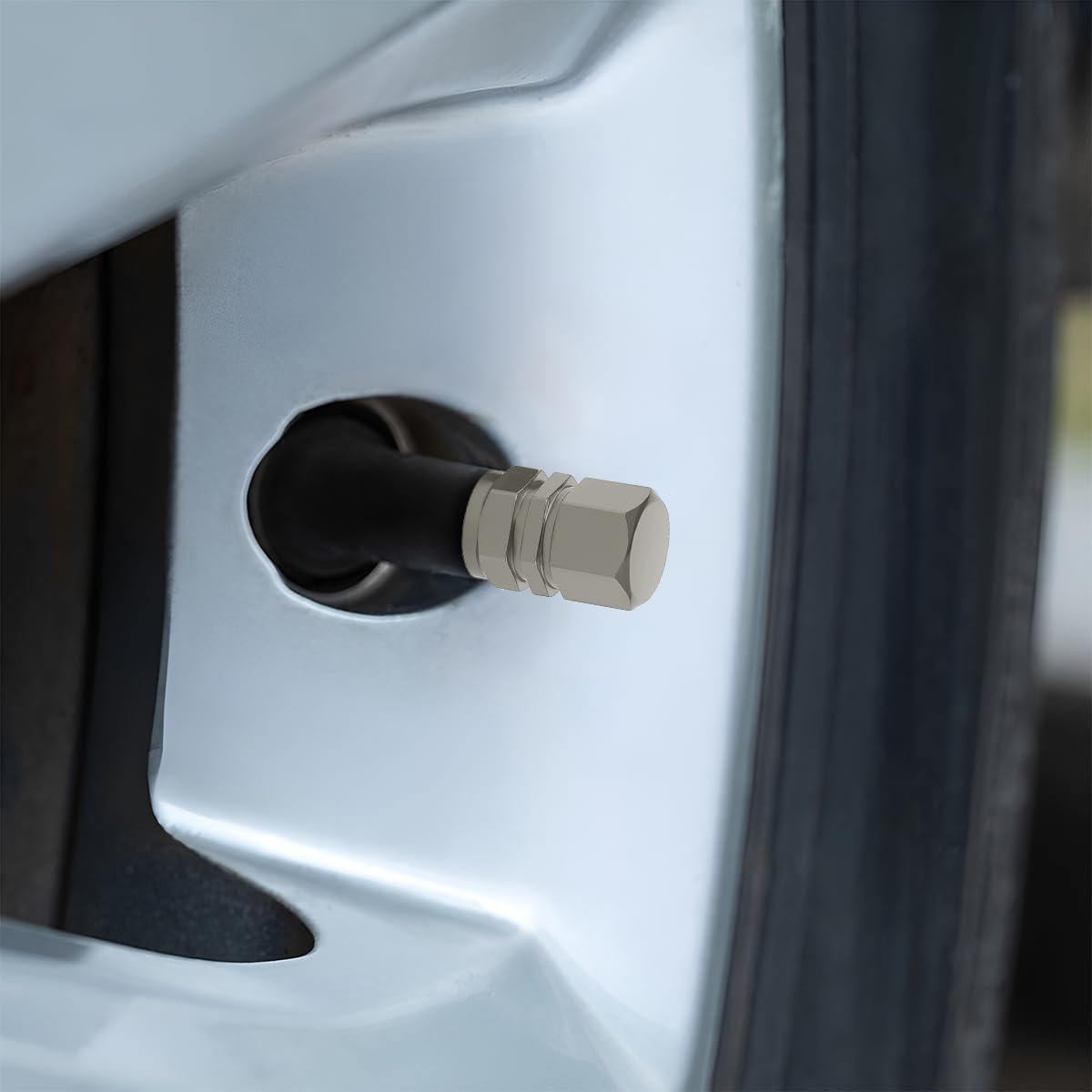 Car Tire Stem Valve Caps, 8 PCS Aluminum Alloy Valve Stem Covers, Leak-Proof Tire Cap Cover Accessories, Hexgon Style Wheel Air Valve Caps for SUV Car Bike (Gray) - Image 5