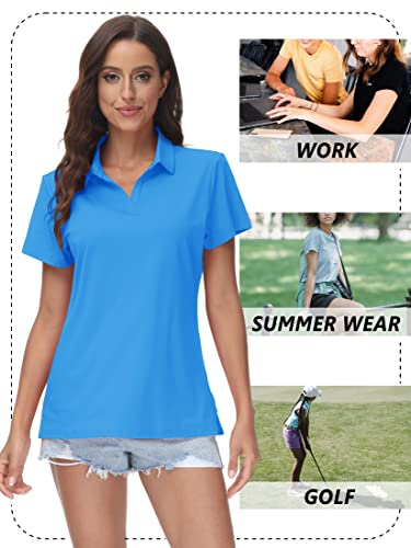 Image of TACVASEN Women's V-Neck Polo Shirts UPF 50+ Short Sleeve Sun Protection Quick Dry Golf Polos Collared Shirt