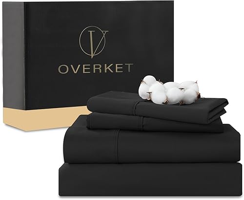 Miniatura 10 de Juego de sábanas 100% de algodón egipcio, 4 piezas, tejido satinado de 1000 hilos, suave, transpirable, bolsillo profundo de 16 pulgadas (California