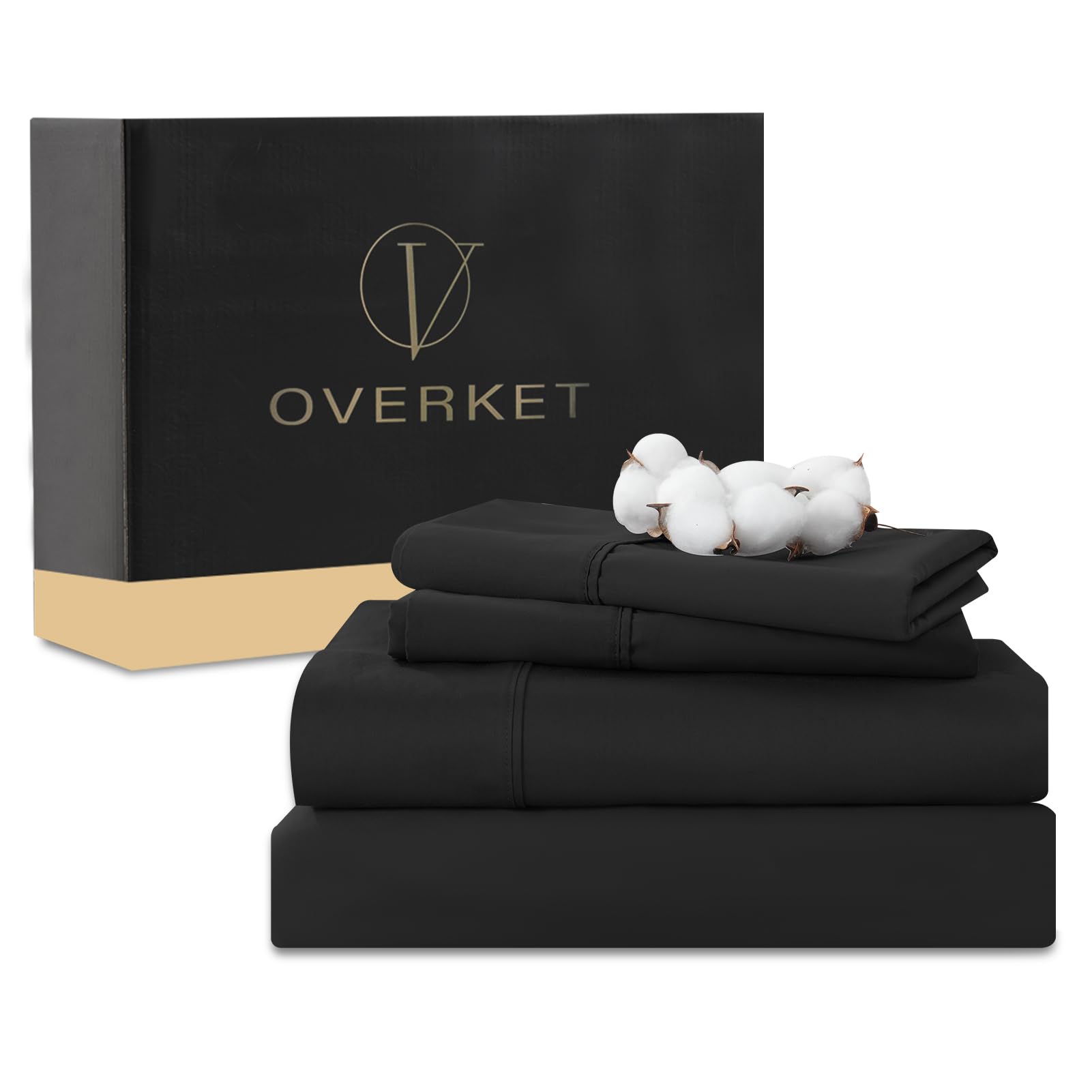 100% Egyptian Cotton Sheets King Size 4PCS 1000 Thread Count Sateen Weave Soft Breathable 16-Inch Deep Pocket （King,Black）