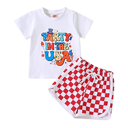Toddler Boy 4th of July Outfit Short Sleeve T Shirt Top Casual Shorts Set Fourth of July Baby Boy Summer Clothes (T-Red,3-4T)