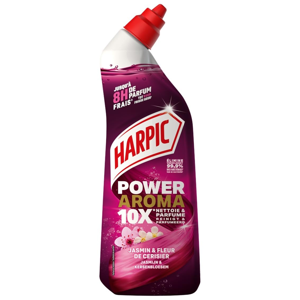 Harpic - 12 Gels WC Power Aroma - Nettoyant WC antibactérien jasmin & fleur de cerisier – 750 ml