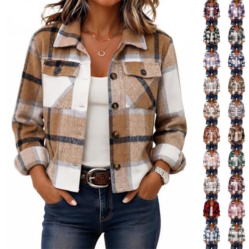 Flannel Jacket Women Button Down Plaid Bomber Jacket Fall Coats Flannels - image 1
