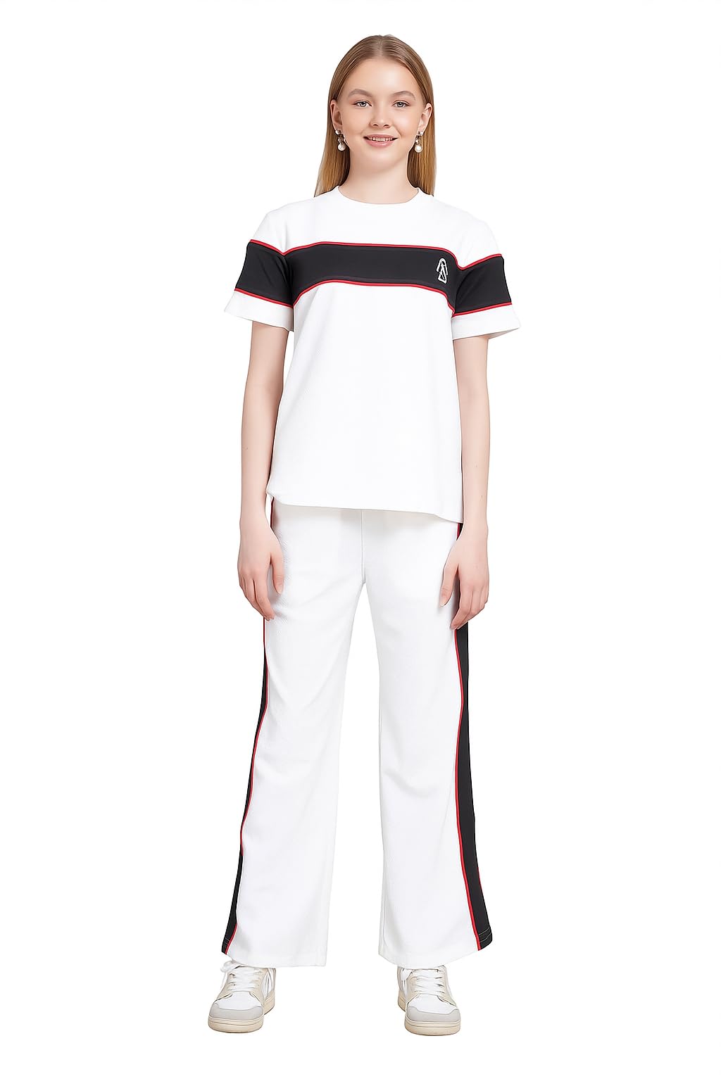Women's Athletic Track Suit Set, Short Sleeve T-Shirt and Pants (IN, Alpha, S, WHITE)-image-32