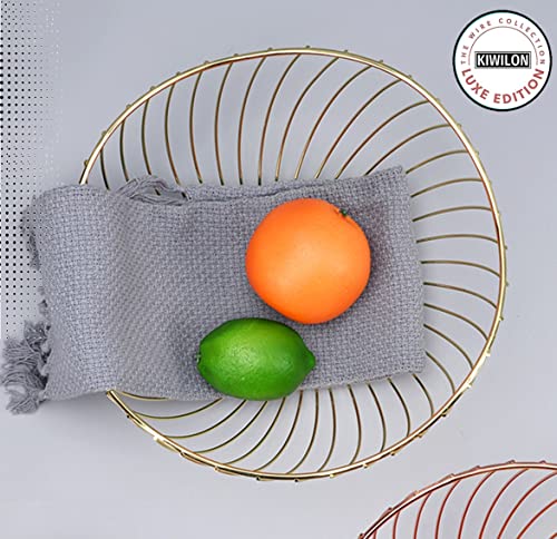 Image of Rose Gold Fruit Basket for Dining Table | Electroplated Iron Wire Basket for Fruits, Vegetables & Snacks | Decorative Storage Bowl for Kitchen Counter & Home Decor