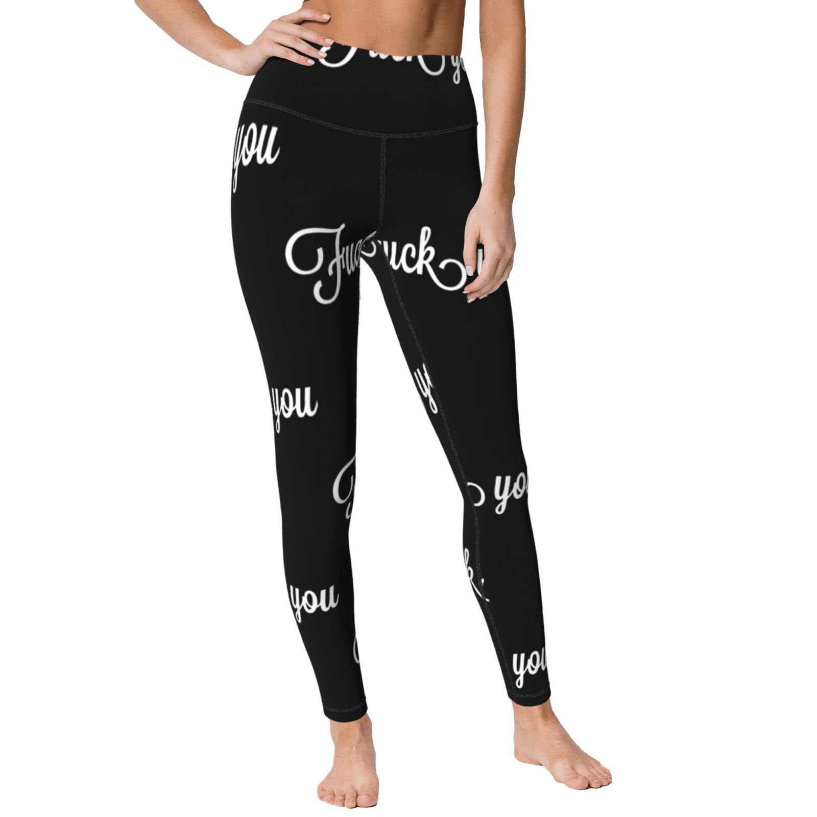 Fuck You Women's Yoga Pants Capri Leggings High Waist Tights Skinny Pants Black