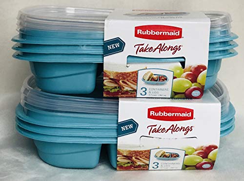 Rubbermaid TakeAlongs 12-Piece Set Divided-Base Meal Prep Food Storage Containers 6 Bases 6 Lids 37 cups TEAL