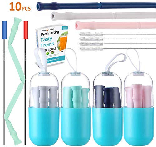 Cuteadoy - Pajitas plegables reutilizables de acero inoxidable con cepillo de limpieza, perfectas para viajes, hogar, oficina o regalo (2 unidades)