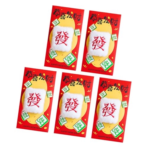 Pack of 5 Money Holder with Creative Designs for Chinese New Year Gifting and Decoration Plush Red Packet Party Favor Pouches