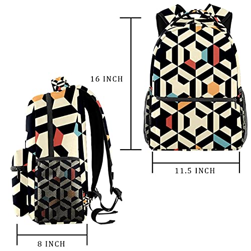 Excellent sac à dos d'école durable et mignon avec motif géométrique multicolore