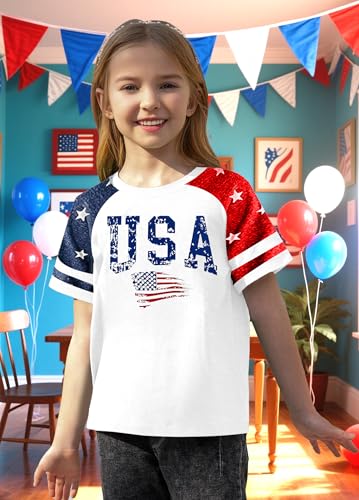 Image of Girls 4th of July Shirt Kids USA Shirts American Flag Tshirt Girls Boys Patriotic T Shirt Independence Day Tee Tops