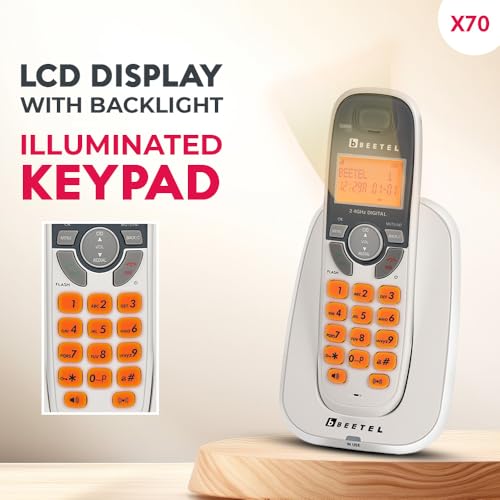 Image of Beetel X70 Expandable Cordless Landline Phone, 2.4GHz Frequency, 2 Way Speaker Phone, Ringer Volume, LED Notification for Ringer and Charging (X70)(White)